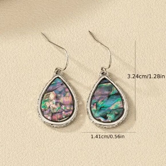 Teardrop Shape Abalone Shell Dangle Earrings - Picture 3 of 3
